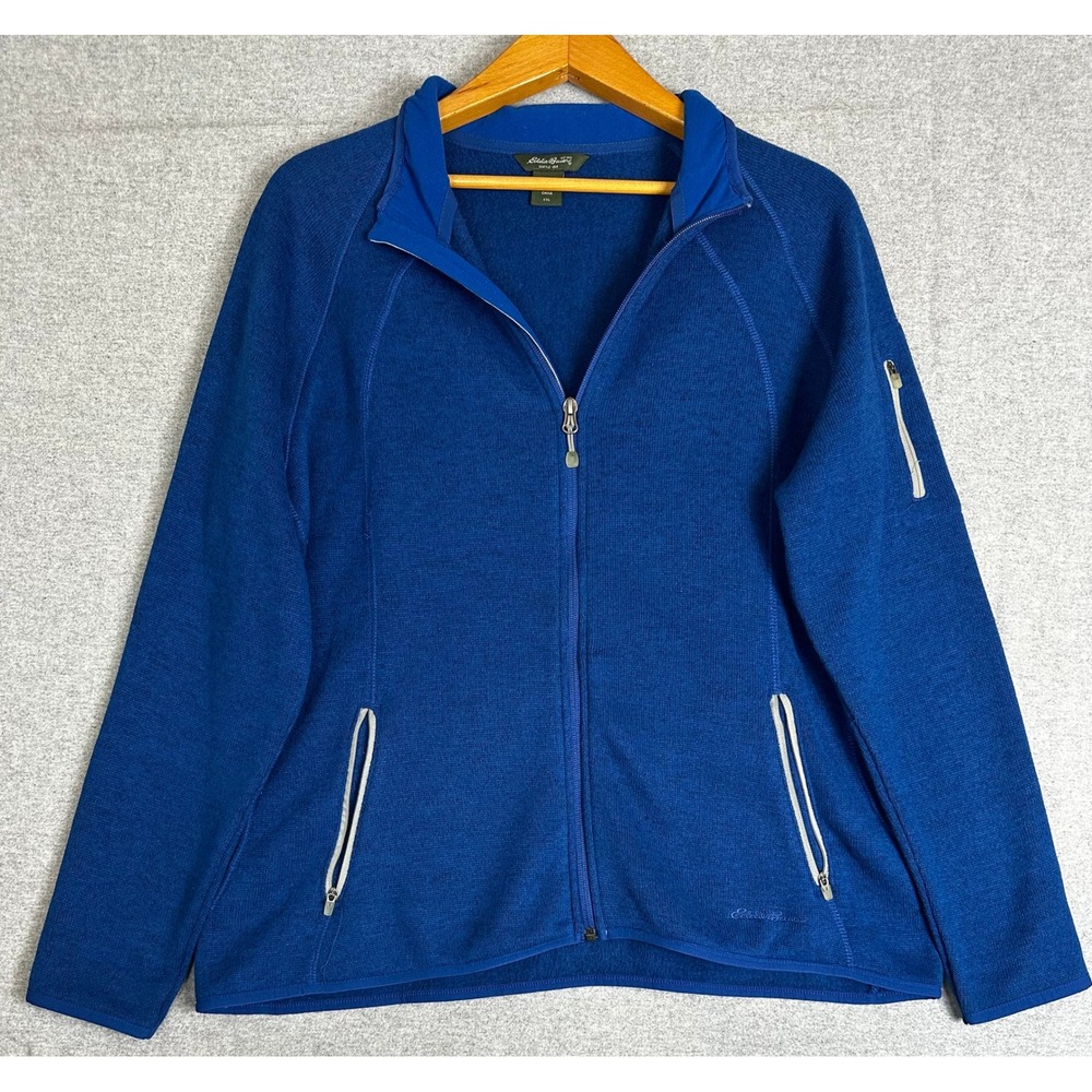 Eddie Bauer Full Zip Fleece Jacket Womens XXL Blue Sweater Knit Zip